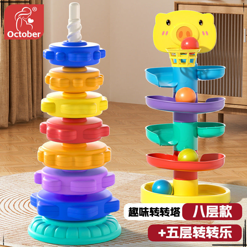 Rainbow Rotary Music Stacking Music Color Torch Ring 1 1-3 Year Old Infant Baby Rotary Tower Early Education Educational Toys