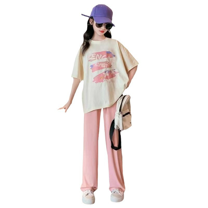 Girls' short-sleeve activewear set - summer  new collection - trendy and stylish summer outfit for girls (sizes for mid-to-large children)