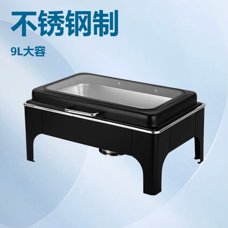 Black hydraulic stainless steel chafing dish for restaurants, hotels, and weddings - 9l gas-powered buffet warmer