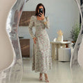 Plus size long french retro floral dress - spring/autumn  - slimming, figure-flattering, fishtail maxi dress with cinched waist