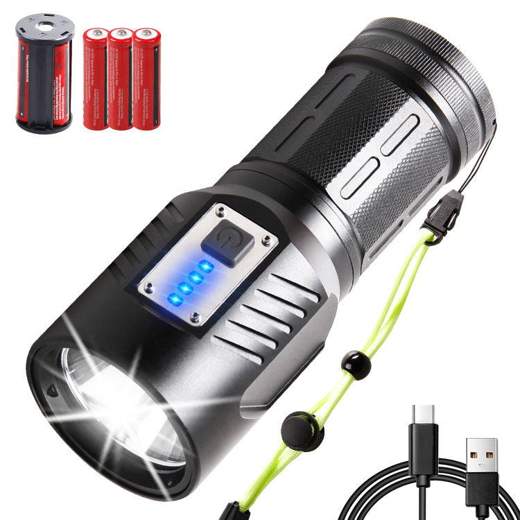 Internet celebrity big steel cannon strong light flashlight charging bright, portable multi-function white laser led work lighting flashlight