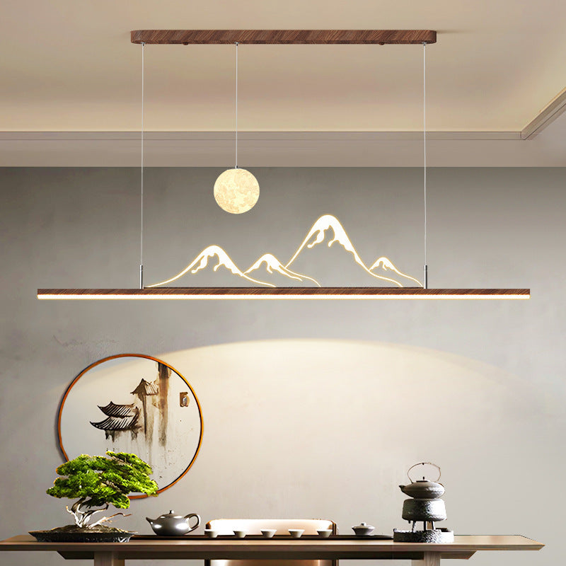 Walnut color Zhongshan lamps, antique restaurant chandelier, wabi-sandy wind, advanced sense, retro dining table, tea room one-word lamp