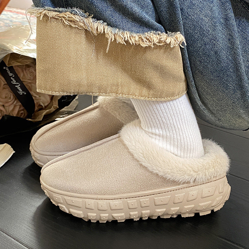 Women's warm cotton slippers - 2025 autumn/winter trendy indoor home thick-soled fleece-lined warm snow boots