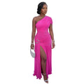 C7662 cross-border   fashion women's sexy sleeveless slant neck slim-fit slit dress