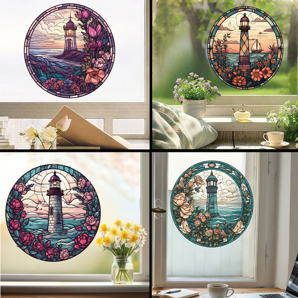 Cross-border  Coast Lighthouse Pattern Decorative Static Sticker Double-sided Printing Visual Window Glass Decorative Sticker