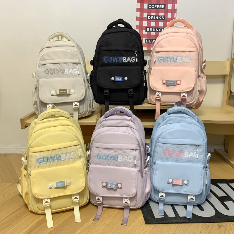 New schoolbag female middle school students simple and versatile large capacity fashion solid color backpack high school students college style backpack