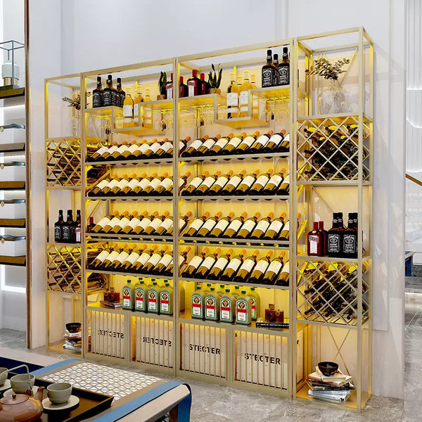 Light luxury winery wine cabinet red wine Baijiu display cabinet floor rack wrought iron wine rack restaurant luminous storage rack