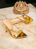 Women's gold heeled sandals - stiletto slip-on pointed toe - minimalist summer 2025 collection