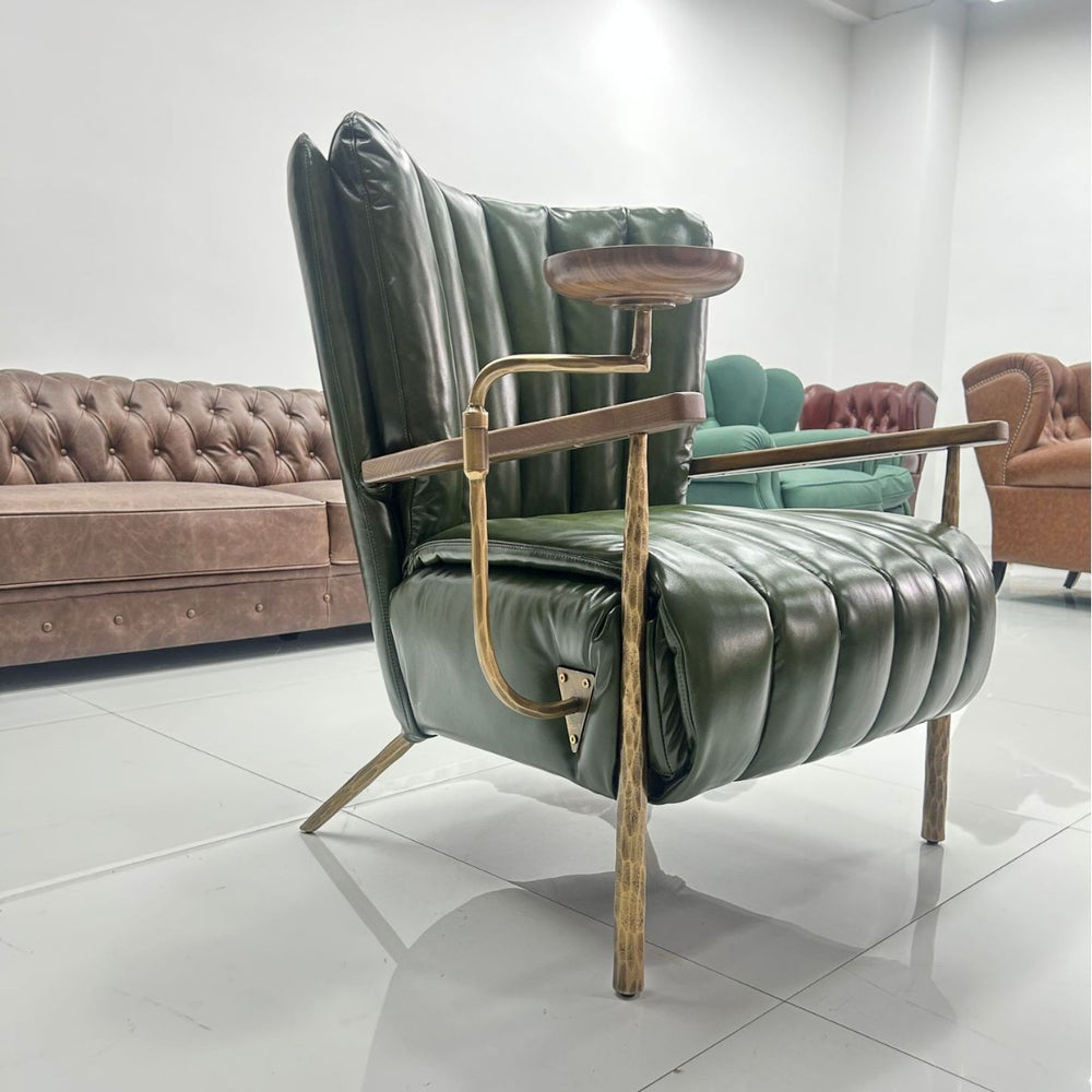 Cigar chair popular cigar chair, not tired after sitting for a long time, coffee chair, solid wood armrests with tray, leather sofa chair, american style