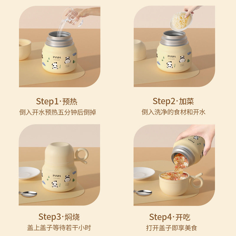 New arrivalcute panda peripheral stew beaker student office worker portable stew kettle good-looking gift cup with spoon