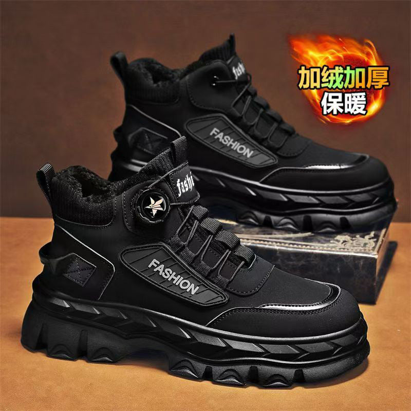 Boots men's winterfleece-linedheattechthickenedrotate button waterproofnon-slipthick soleheight sport snow cotton shoes