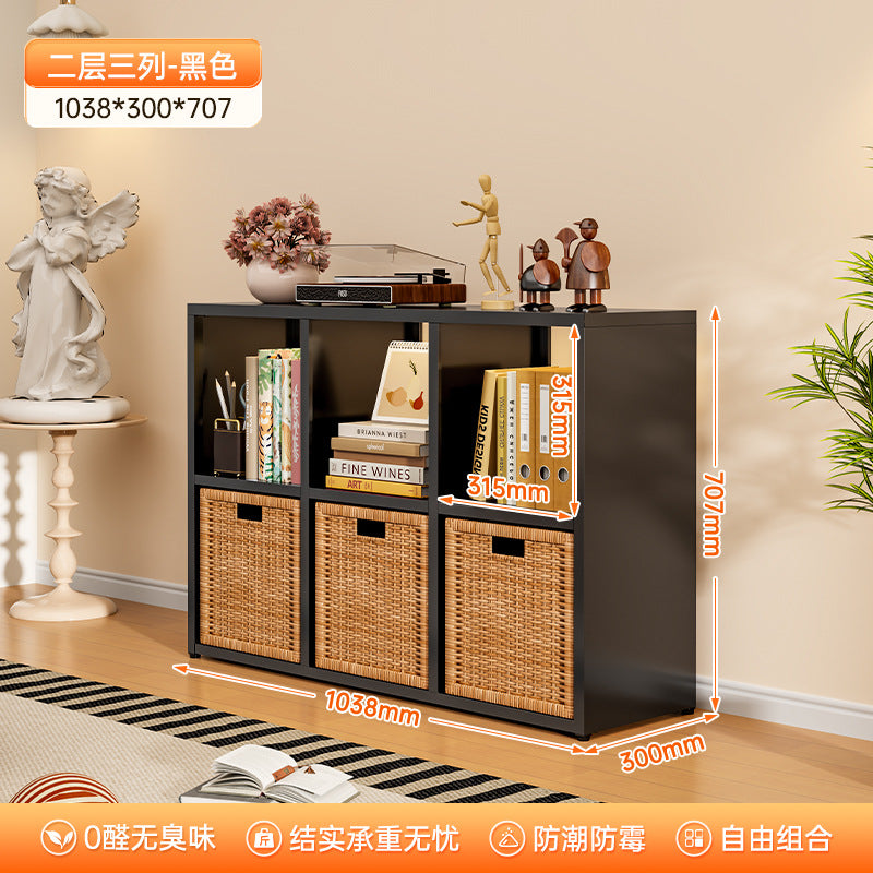 Modular grid storage cabinet - freestanding or wall-mounted, steel bookcase for home, kids' picture books, minimalist storage