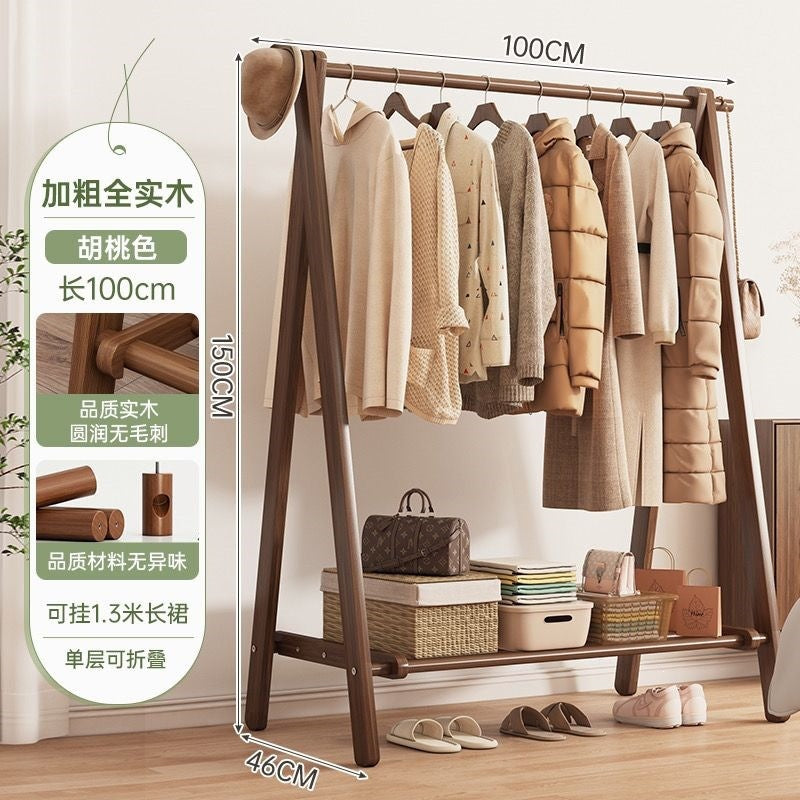 Foldable solid wood clothes rack - freestanding wardrobe for bedroom, living room, and home use - clothes storage, coat rack, and drying rack for rooms