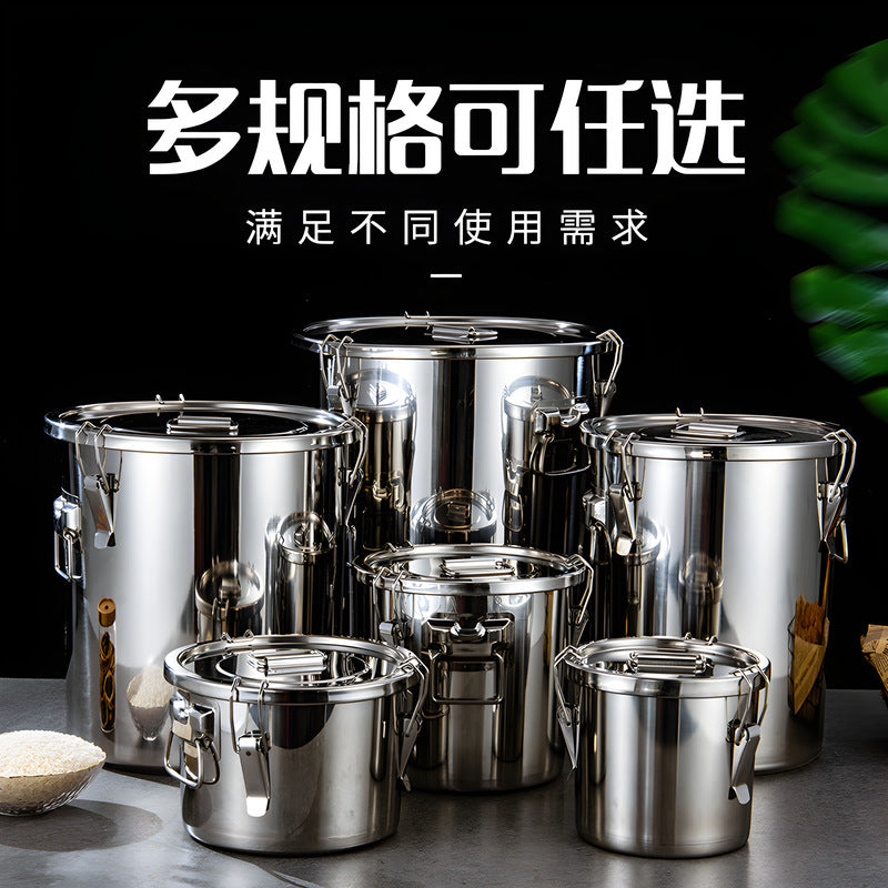 Extra thick sealed barrel 201 stainless steel rice barrel insect-proof and moisture-proof rice barrel for home rice storage barrel soup barrel flour barrel oil tank