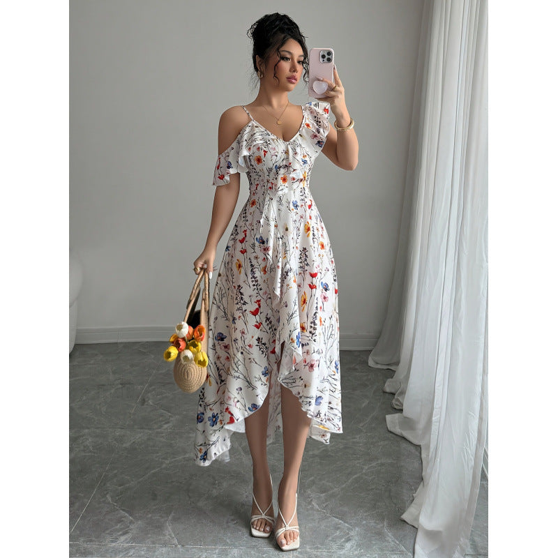listing: new  women's original elegant summer asymmetrical sleeve v-neck dress