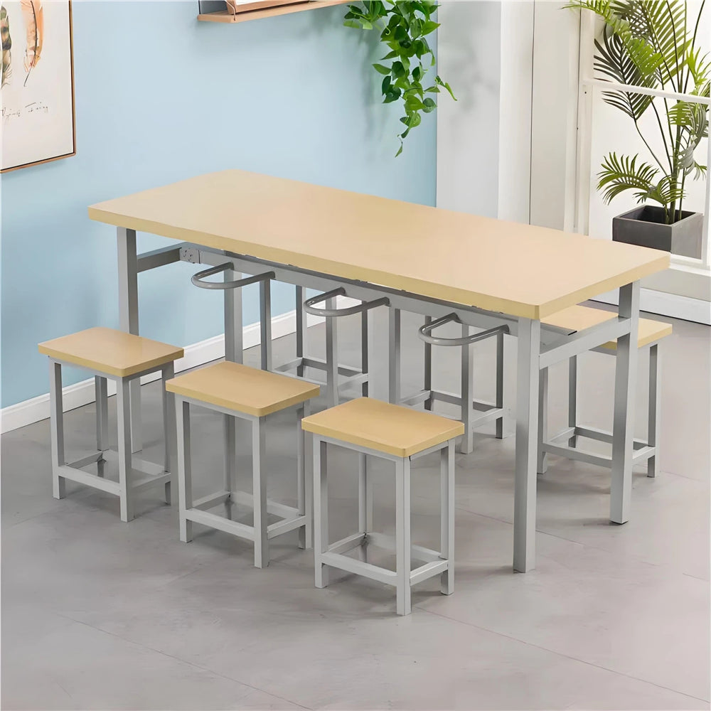 Stainless steel cafeteria table and chair 4-person 6-person hanging stool rectangular table school factory employee dining table separates combination