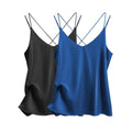 2 pack women's satin camisole v neck cross back sleeves