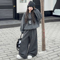 Girls' spring/autumn sweatshirt set -  spring new arrival - loose fit two-piece set for older girls - student striped wide-leg pants
