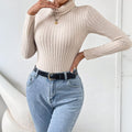 spring/summer new arrival: european & american style high-neck long sleeve bodysuit - slim fit, figure-flattering, elegant base layer top