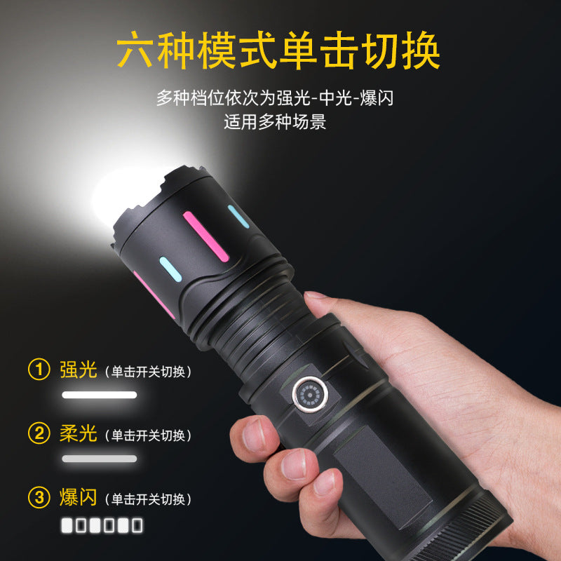 Cross-border new strong light flashlight usb charging outdoor lighting 30W white laser flashlight with COB work light