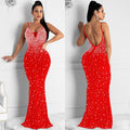 C5852   fashion women's hotfix rhinestone nightclub sexy sleeveless maxi dress