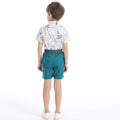 Boys' summer formal outfit set: printed short-sleeve shirt, perfect for little hosts, kindergarten performances, and special occasions