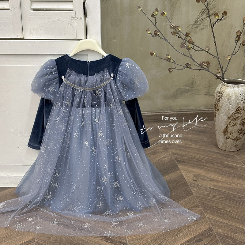 Girls' spring dress new : stylish baby girl birthday dress, fleece-lined and thickened, elsa princess dress, trendy style