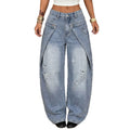 Fashionjeans women's sense of design deconstructed ripped loose pants high street hot girl washed high waistmopjeans