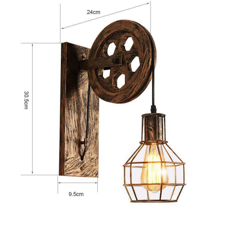 Bar retro lamp industrial wind retro wall lamp creative wrought iron pulley wall lamp personalized restaurant corridor aisle lamp