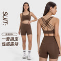 High-intensity yoga shorts set: shockproof sports bra with high-waisted, butt-lifting, no-t-back yoga shorts for women