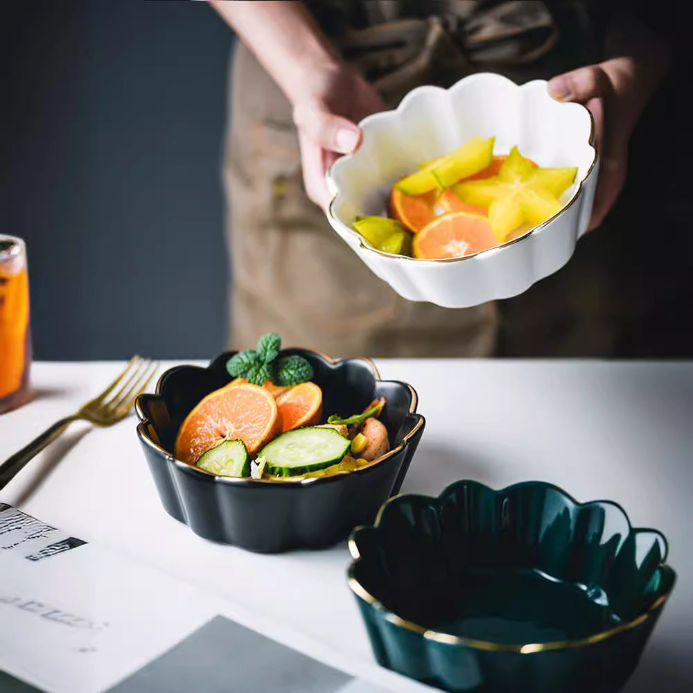 Salad breakfast bowl petal baking bowl eating bowl ceramic tableware single stylishins creative wholesale white porcelain casual
