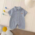 Infant and toddler boys' summer clothing,  summer collection. korean-style casual striped design, short-sleeved romper/hooded onesie for outings and crawling