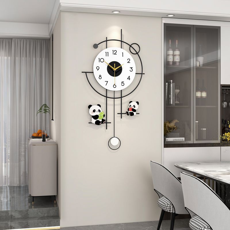 2025 new minimalist modern light luxury panda clock - silent, punch-free wall clock for living room, creative timepiece