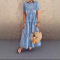 fashionindependent stationexportfashiontrendysummer short-sleeved casual style lapel distressed denim dress