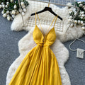French yellow suspender pure desire backless dress women's summer k-style waist ruffles slimming look vacation style long skirt
