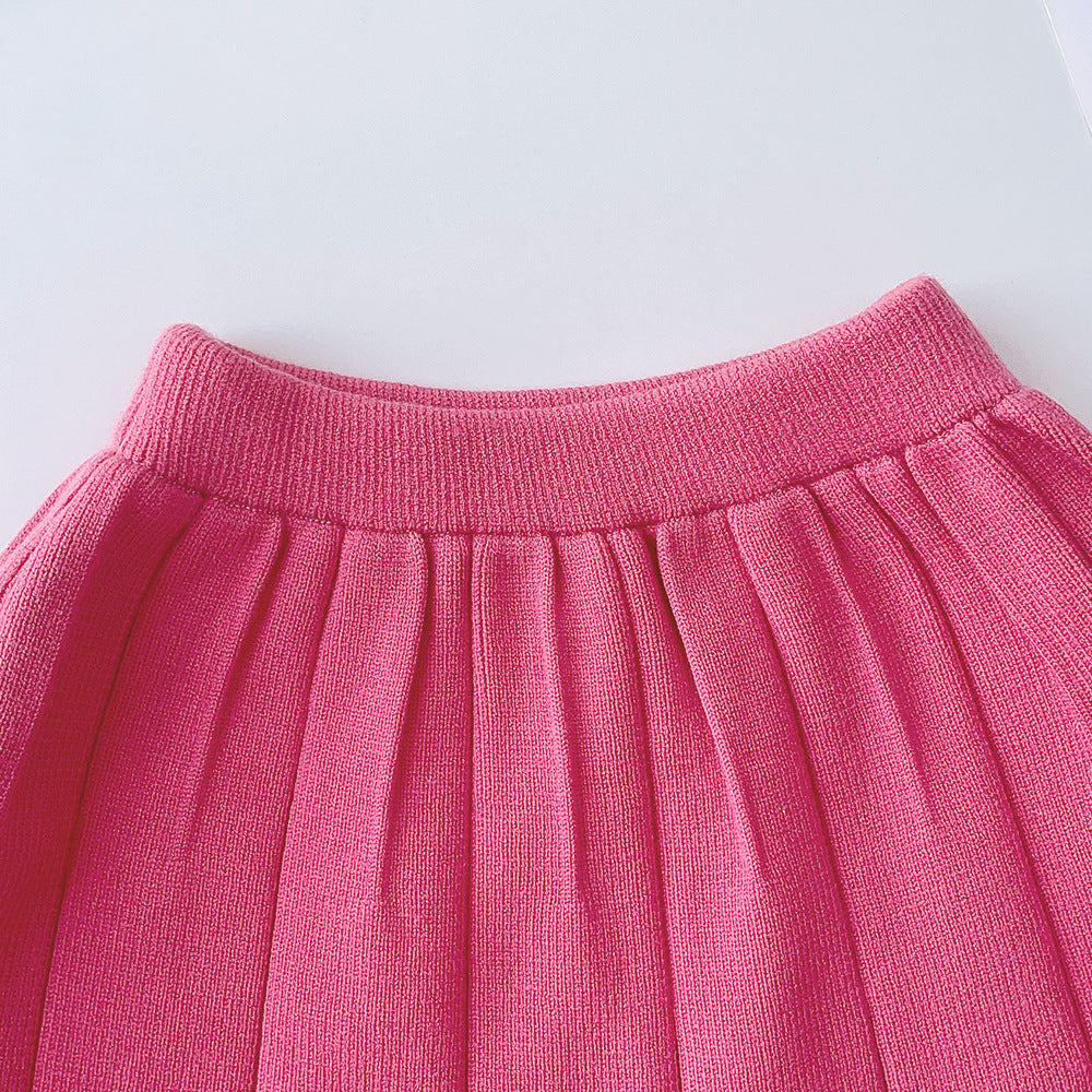 Girls' ribbed knit sweater dress set - new autumn/winter two-piece style: knitted cardigan and skirt set - cross-border children's wear