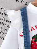 new autumn cross-border baby & toddler flutter sleeve printed top + embroidered denim suspender skirt with bag 3-piece set