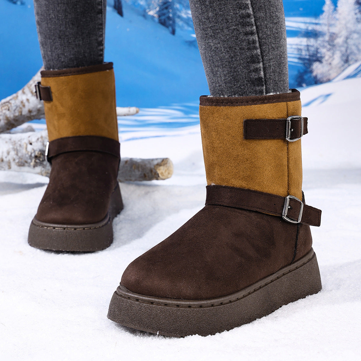 2025 autumn and winter  Europe and the United States  large-size warm fashion color matching simple one-pedal snow boots wholesale