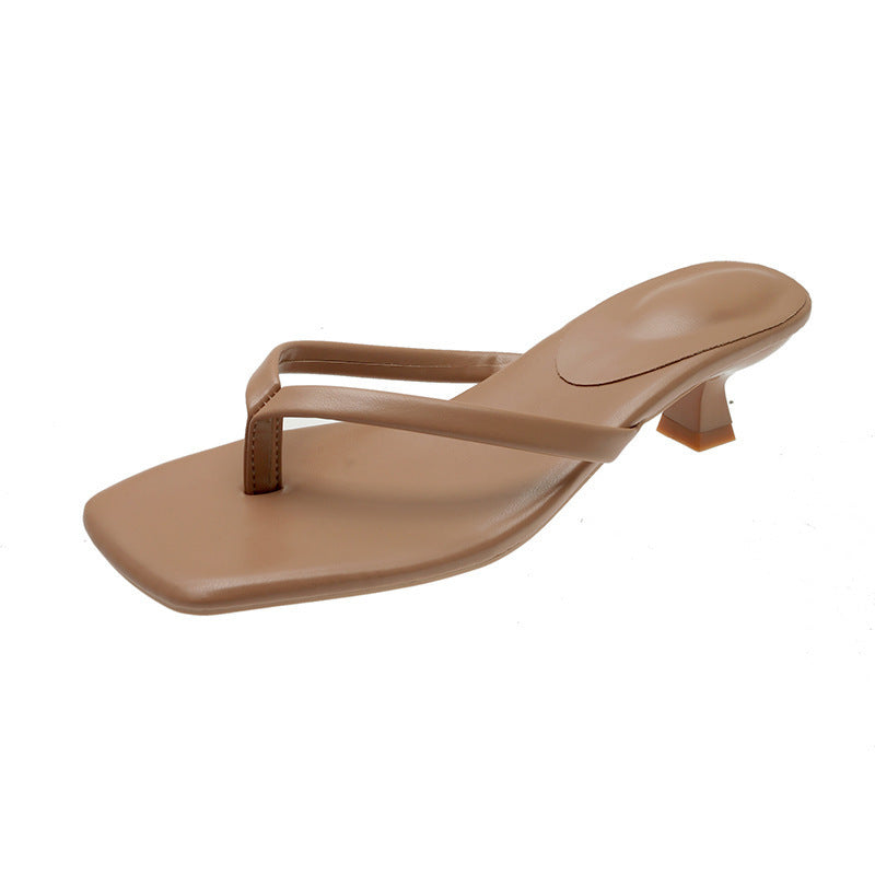 European and american fashion flip-flops women's 2024 summer new fairy style square toe stiletto heel sandals