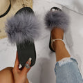 Ostrich feather sandals women's outdoor wear 2025 summer new style "stomping on shit" comfort high-end thick sole beach plus size flip-flops