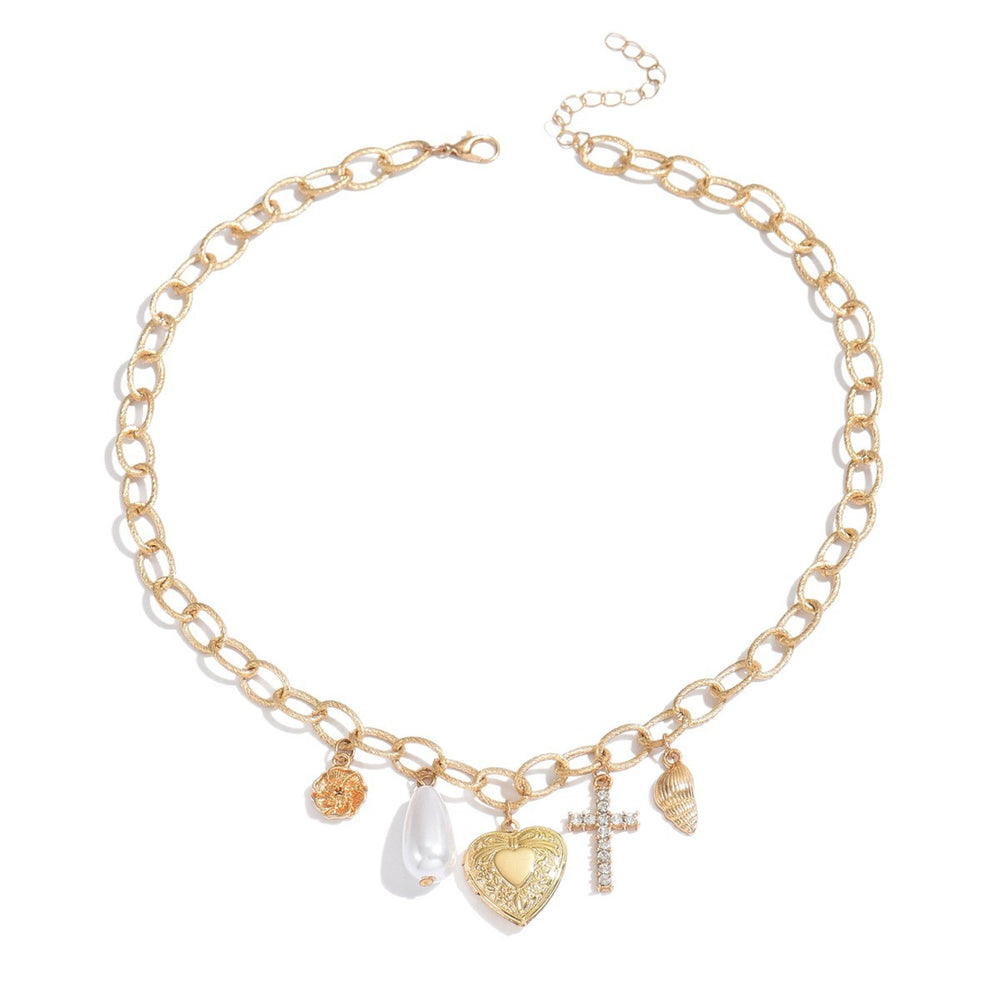 European and american cross-border fashion sweet heart flower pendant necklace - unique, elegant, diamond-studded cross metal necklace
