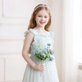 Girls' chiffon dress with ruched detail, long summer dress, ruffle shoulder straps, princess style,  new arrival, cross-border fashion for europe and america