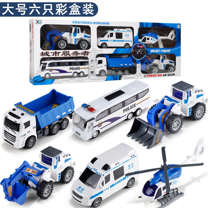 Large Children's Inertia Boy Toy Car Construction Vehicle Excavator Crane Dump Truck Mixer Truck Gift Box Set