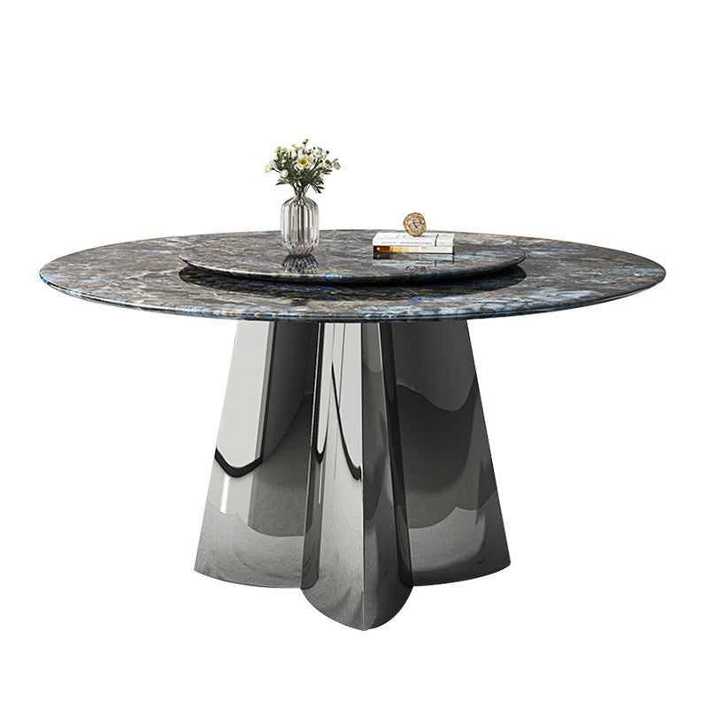 Italian light luxury ultra-crystal stone dining table and chair set, marble dining table, small apartment home use, stainless steel round table with turntable