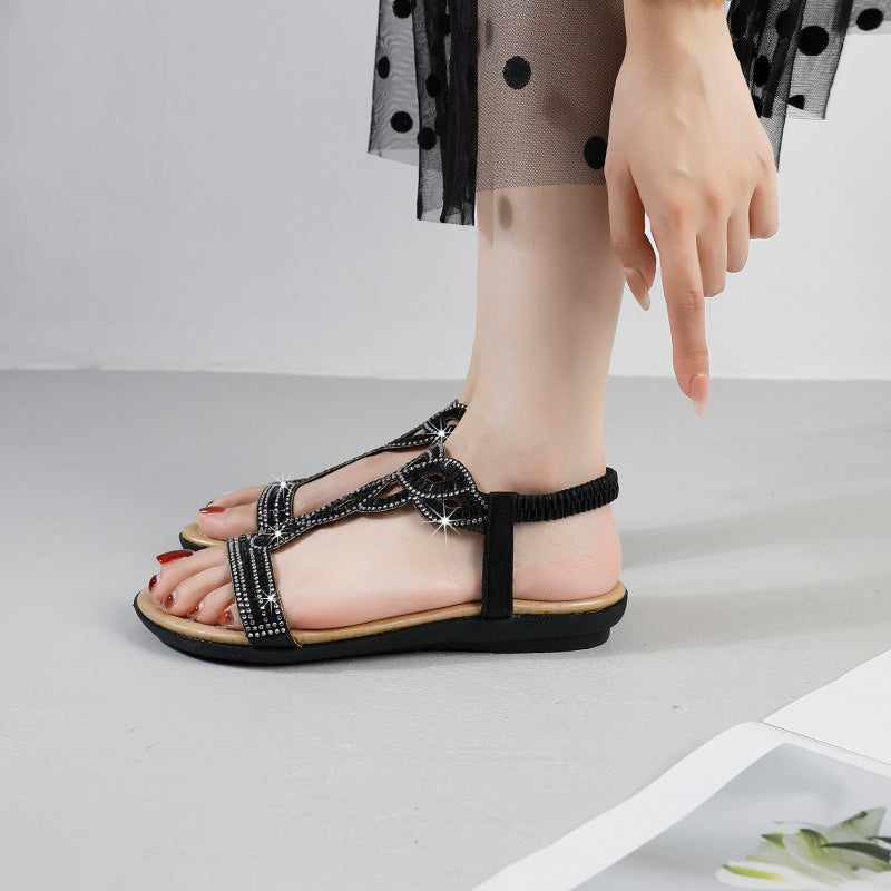 2025 summer new arrivals: plus size rhinestone flat sandals - european & american style chunky platform thong beach sandals