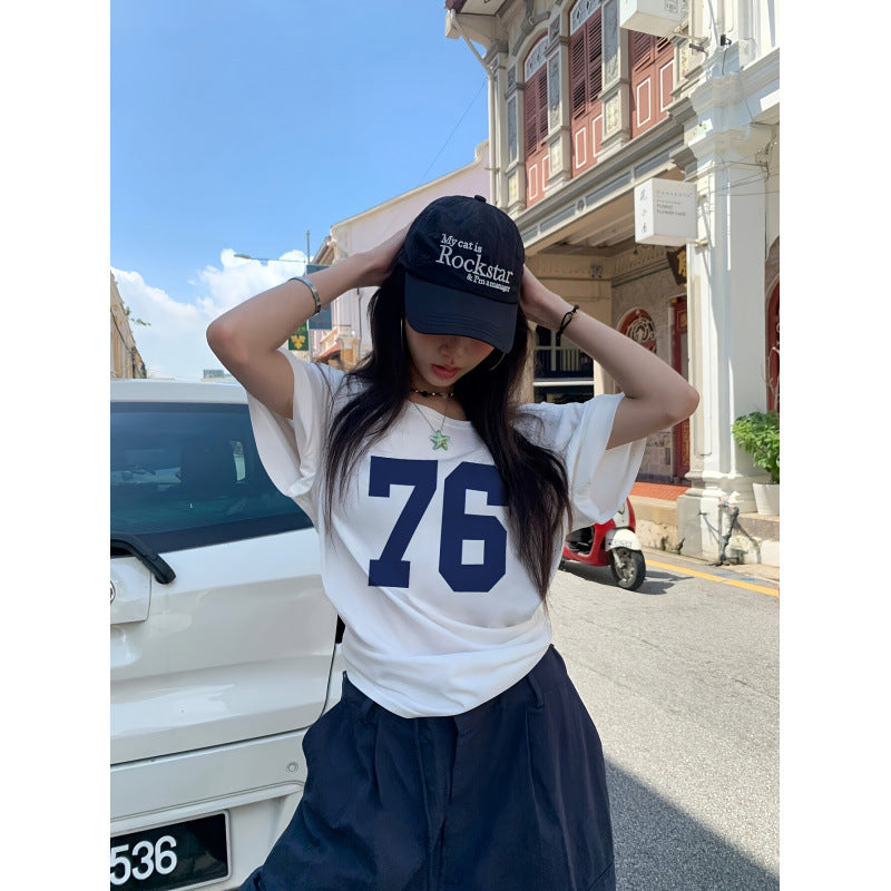 cross-border listing: new  women's printed crew neck off-shoulder short sleeve top