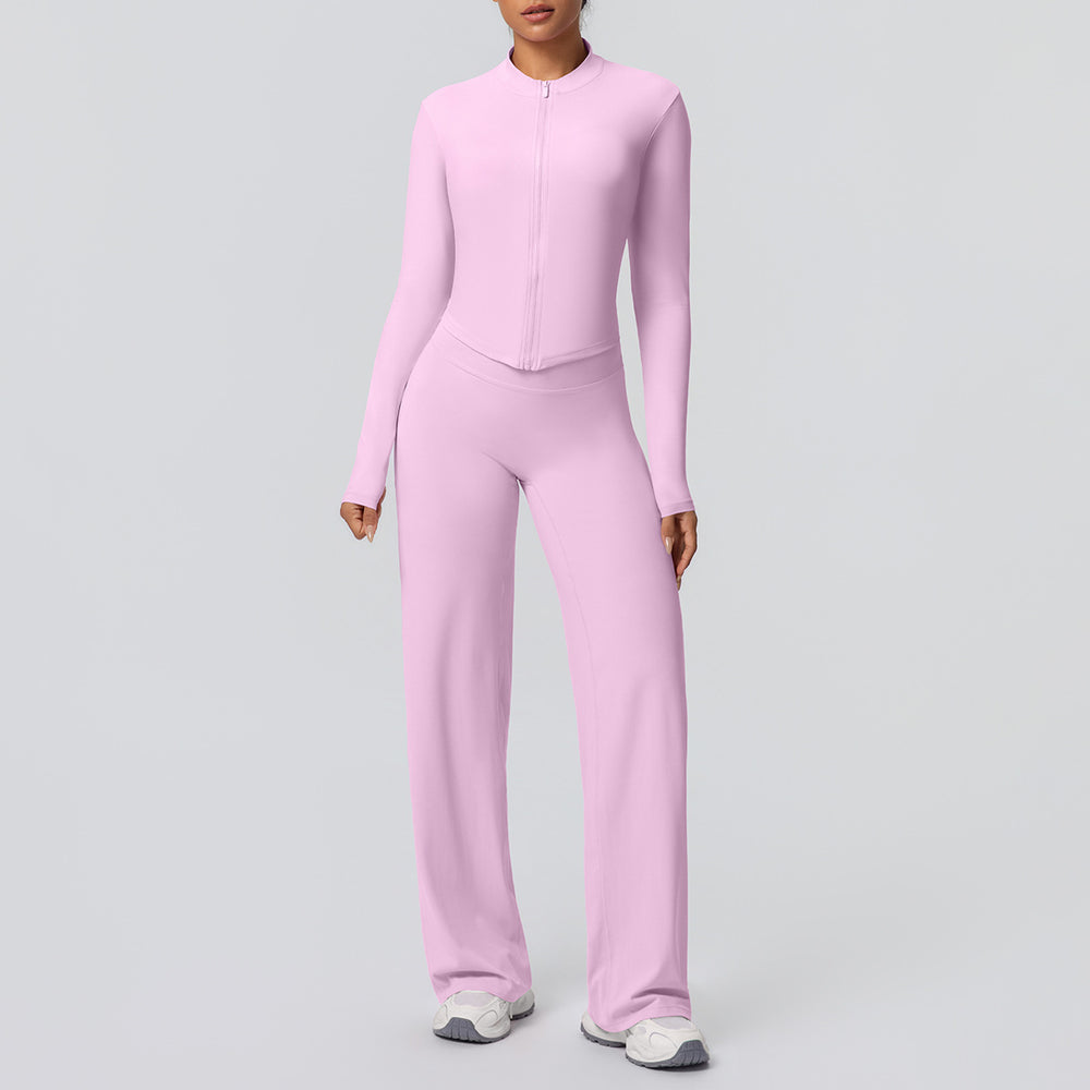 High-waisted, wide-leg, straight-leg pants with a cloud-like feel, quick-drying, zippered jacket, yoga outfit, outdoor casual running fitness sportswear set