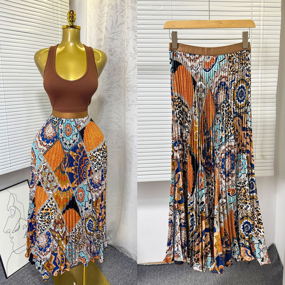 K-style high waist elastic waist rufflespleated skirt female a-line skirt slimming lookeasiest for matchwork clothing skirt
