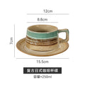 Vintage stoneware underglaze coffee cup and saucer set - ceramic drinking cup - office milk tea cup - high-style terracotta tea cup