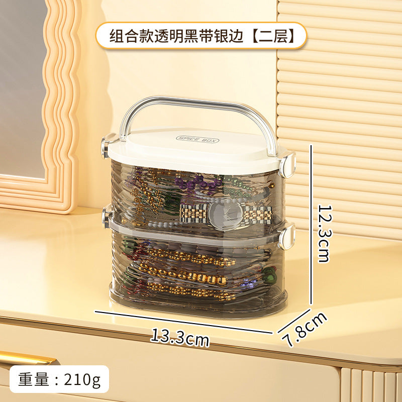 Cross-border transparent jewelry box, ring, earrings, hairpin ring, multi-layer desktop storage box, portable classification jewelry storage box.